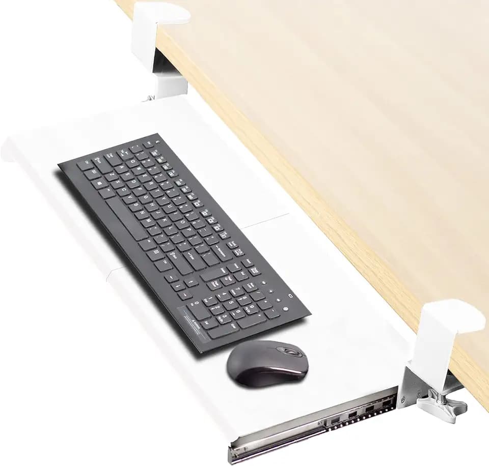 VIVO Large Clamp-on Computer Keyboard and Mouse Under Desk Slider Tray, 27 x 11 inch Pull Out Platform Drawer, White, MOUNT-KB05W