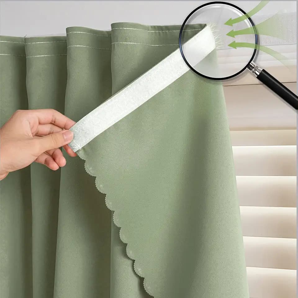 Self Adhesive Curtain - No Drilling, No Rod, Easy to Install Blackout Curtains for Window Blinds,Bedroom(Sage Green 47 * 96in-1P)