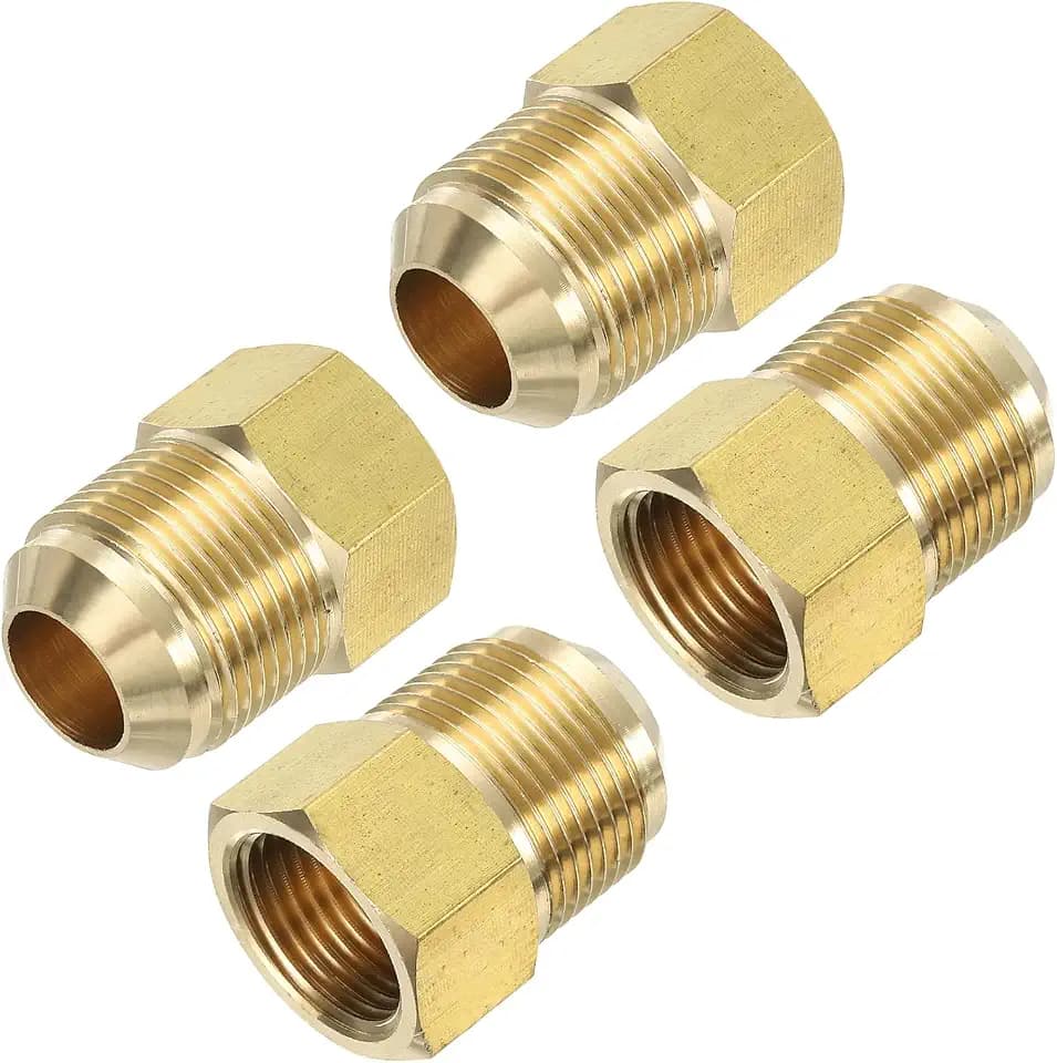 Brass Flare Tube Fitting Coupling Gas Adapter, 3/4" Male Flare x 5/8 Inch Female SAE Thread Pipe Connector Fit for air Conditioning HVAC Automotive Grills (4Pcs, Gold)