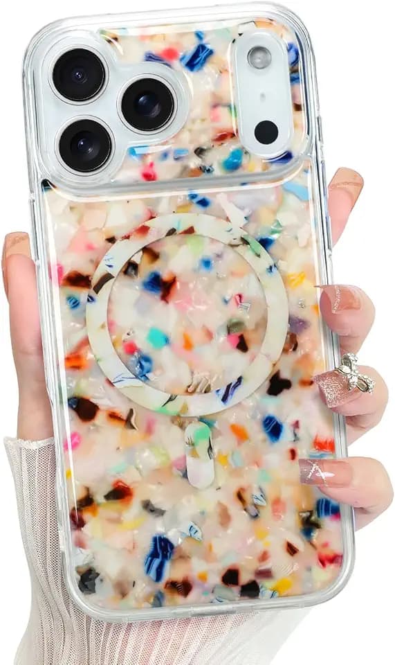 Bonoma for iPhone 17 Pro Case 2025 Marble Crystal Corner Sparkly Back