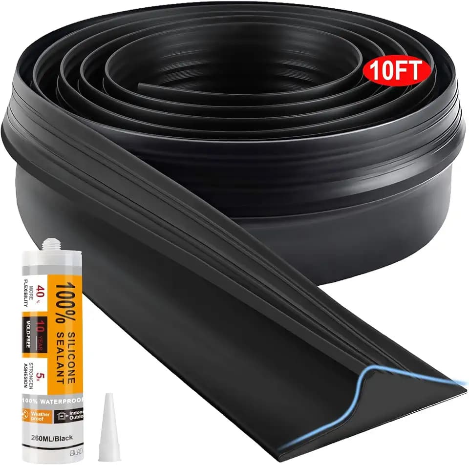 Jin&Bao Black Garage Door Threshold Seal 10FT Rubber Strip & 1 Adhesive