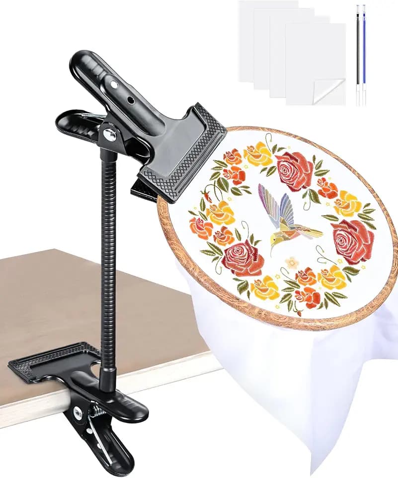 PLOZANO Adjustable Embroidery Hoop Stand Holder, Heavy Duty Portable 360°Cross Stitch Table Holder for DIY Embroidery Needlework Art Craft Sewing Handicrafts(10inch)