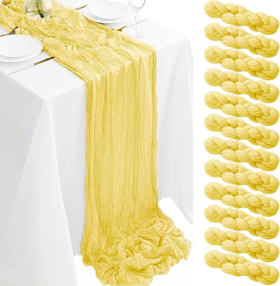 12Pack Light Yellow Cheesecloth Table Runner 35x120Inch Gauze Table Runner