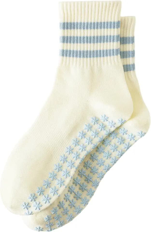 Yawlsow Cute Ruffle Pilates Grip Socks, Crew Grippy Socks Women Non Slip