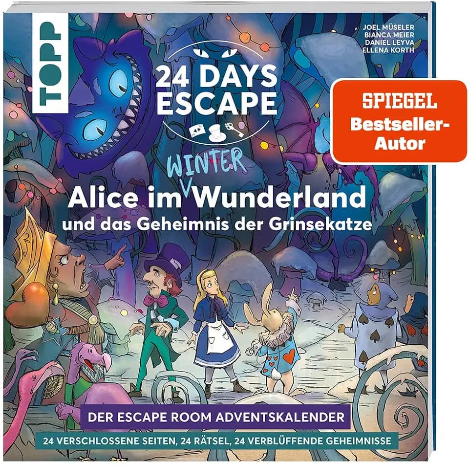 24 DAYS ESCAPE – Der Escape Room Adventskalender: Alice im Wunderland und das Geheimnis der Grinsekatze: Verschlossene Rätselseiten & XXL-Poster. Der ... (24 DAYS ESCAPE Adventskalender)