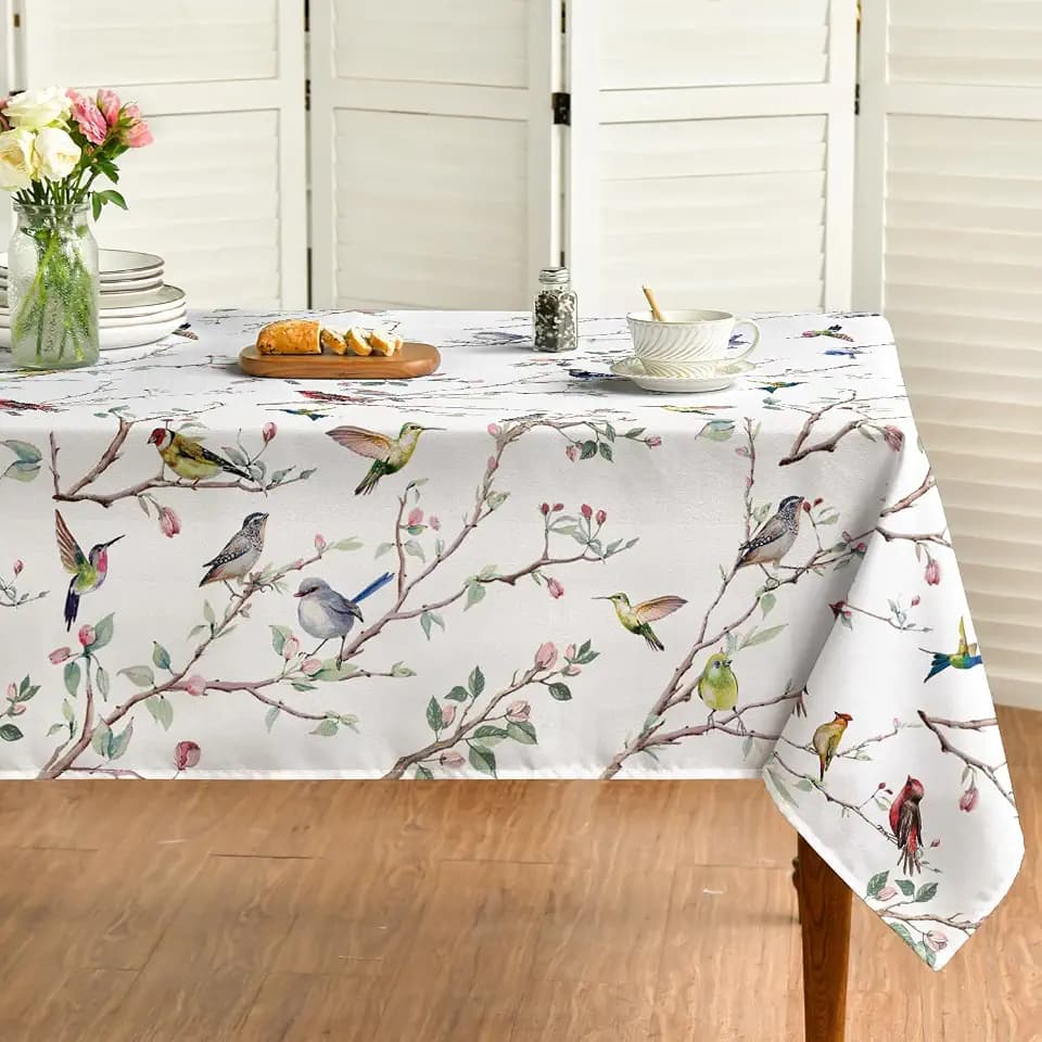 Horaldaily Spring Summer Tablecloth 60 x 84 Inch Rectangular Birds Branch