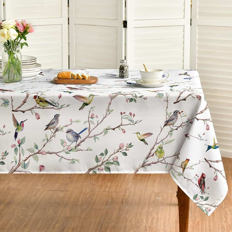 Horaldaily Spring Summer Tablecloth 60 x 140 Inch Rectangular Birds Branch