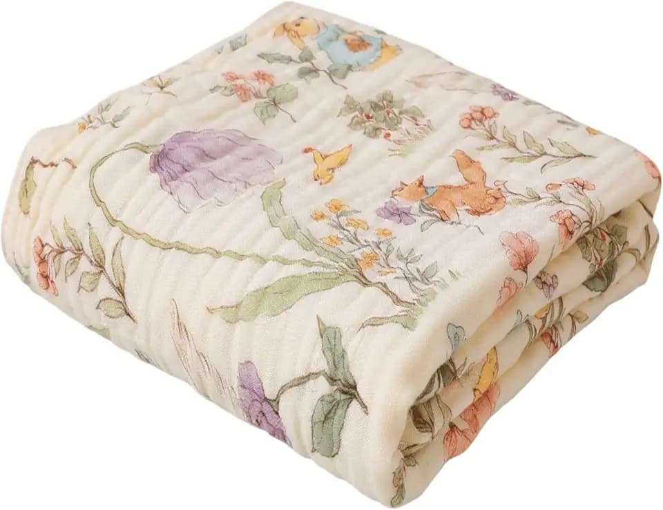 6-Layer Muslin Baby Blanket, Organic Cotton Blend (Garden, 43x43)