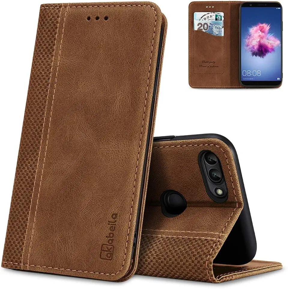 AKABEILA Handyhülle für Huawei P Smart 2018 5.65" Hülle Case PU Leder Silikon Schutzhülle Brieftasche Klapphülle Magnetverschluss Kartenfächer