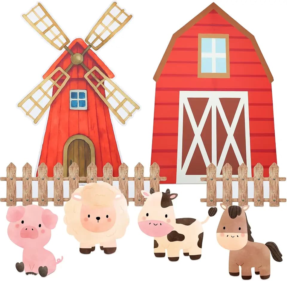 Honoson Large Farm Party Decor Barn Cardboard Backdrop, Animal Farm, Red