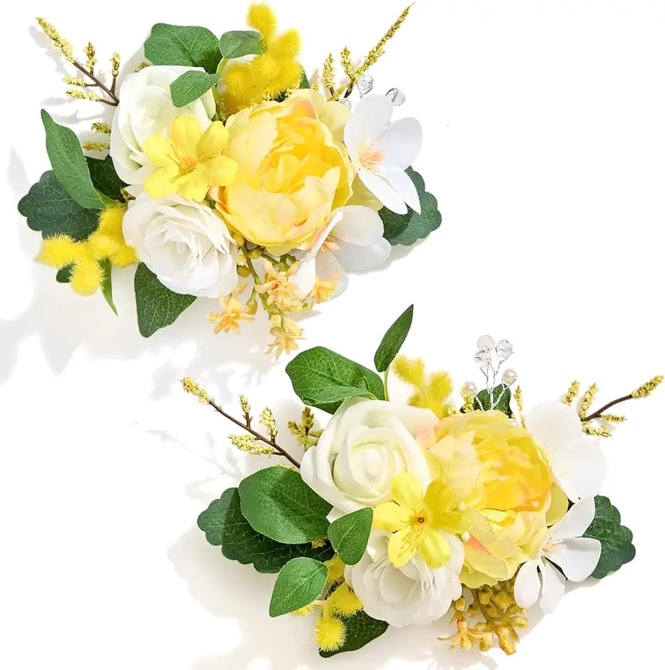Serwalin 2 Pcs Boutonniere, 6-7 Inch Yellow Corsage for Wedding, Boutonniere for Men Groom and Best Man Prom Ceremony Anniversary Party Suit