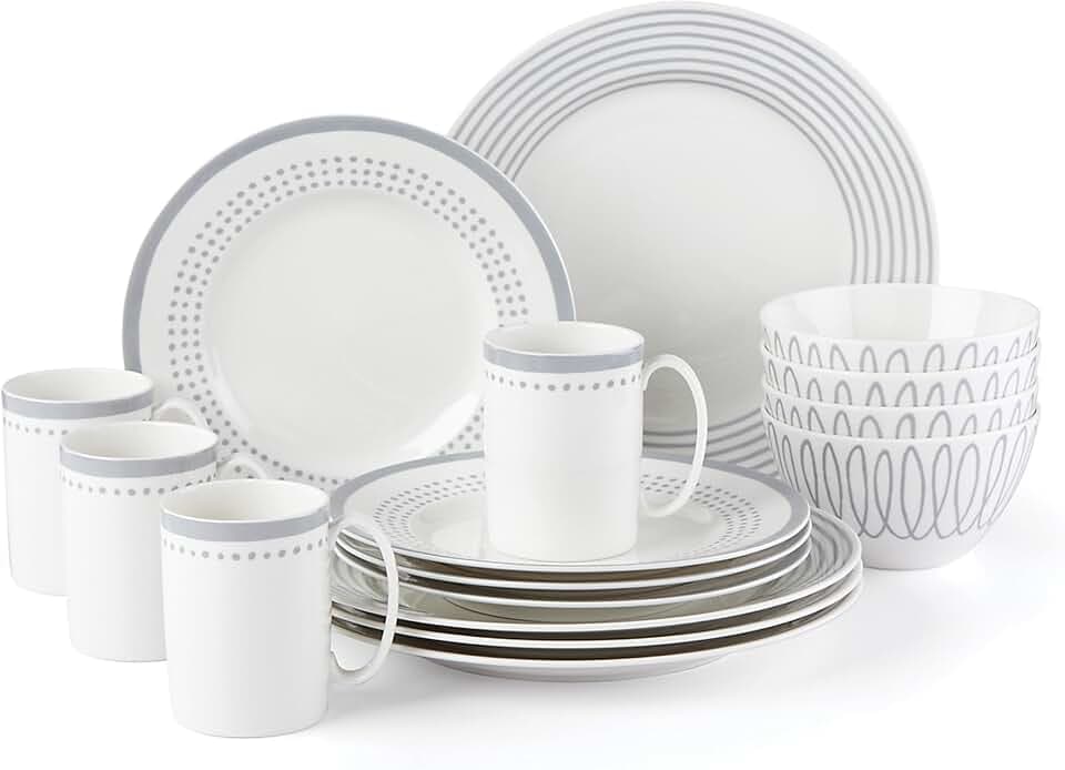 Kate Spade New York Charlotte Street East Pc Dinnerware Set, Slate, 16 Count, Taupe/Grey