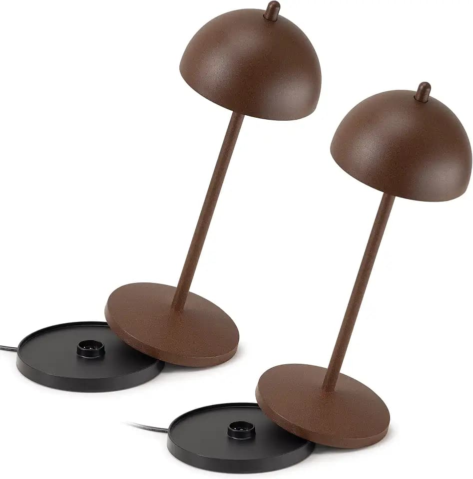 LVL - La Ville Lumière Set mit 2 EvaG kabellosen Tischlampen - LED Touch-Dimmbar Lampe für Innen/Außen IP65 - Lichttemperatur von 2200 bis 3000K, lange Lebensdauer, Aluminium, Corten