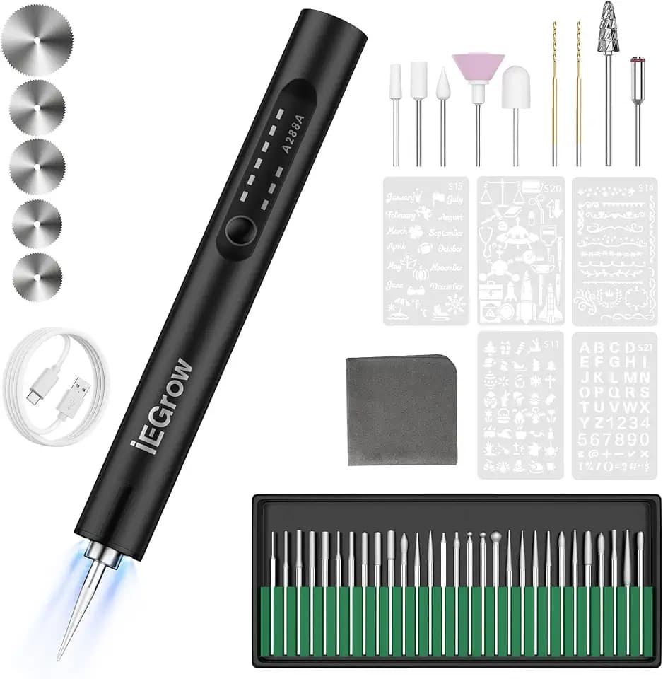 Electric Engraving Pen with Light, DIY Electric Etching with 44 Bits,Grey