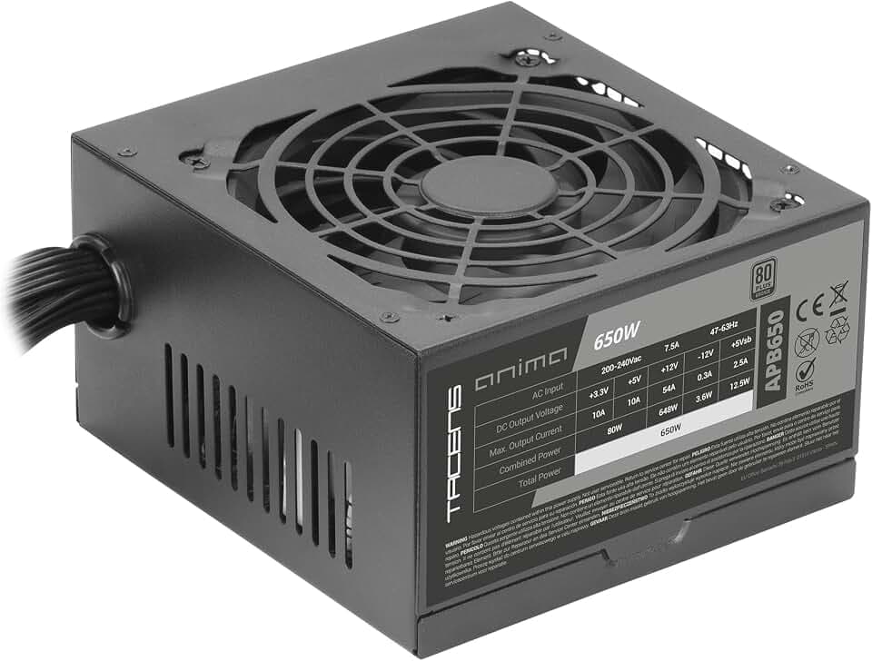 Tacens Anima APB650, PC ATX Netzteil 650W, 80Plus Bronze Zertifizierung, 85% Effizienz, SMD- und DC-DC-Technologien, Ultra-leiser 12cm Lüfter, Extra-Lange Flachkabel, Komplett in Schwarz