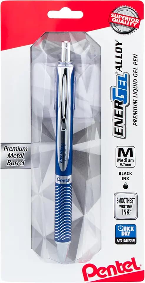 Pentel Energel Alloy Retractable Liquid Gel Pen, (0.7mm) Medium Line, Navy Blue Barrel, Black Ink, 1 Pack (BL407CBPA)