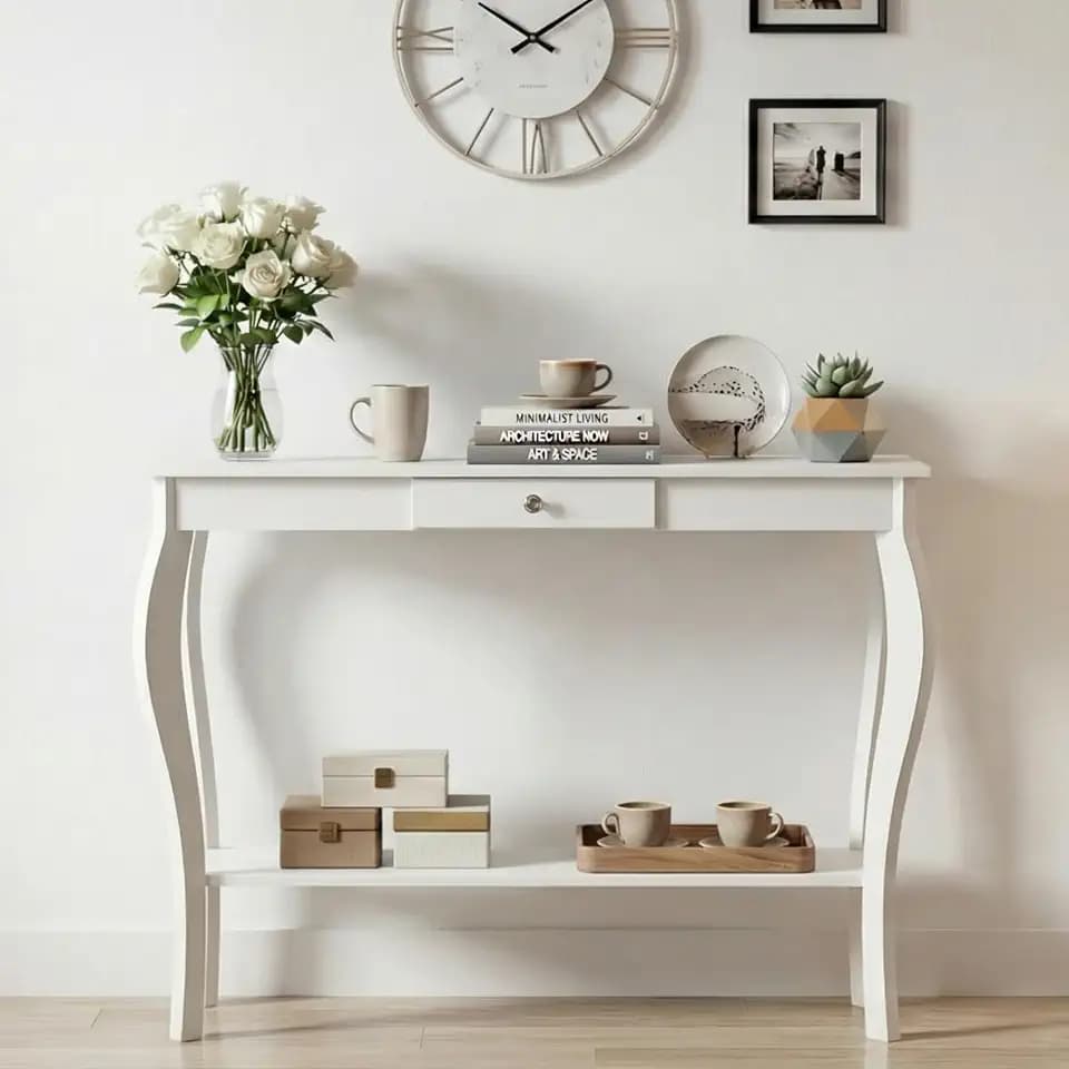 ChooChoo 39" Narrow Entryway Table with Drawer, White