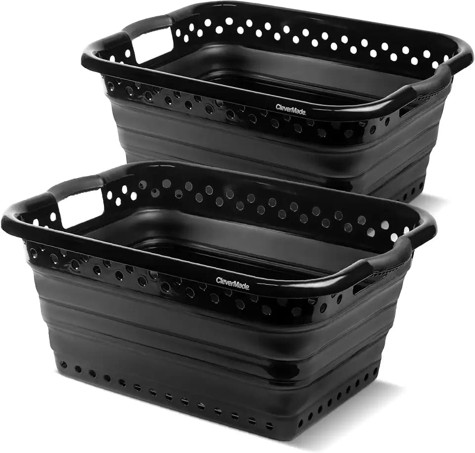 CleverMade Collapsible Laundry Basket, 39L Capacity, Foldable to 3.15 Inches, Pack of 2, Black