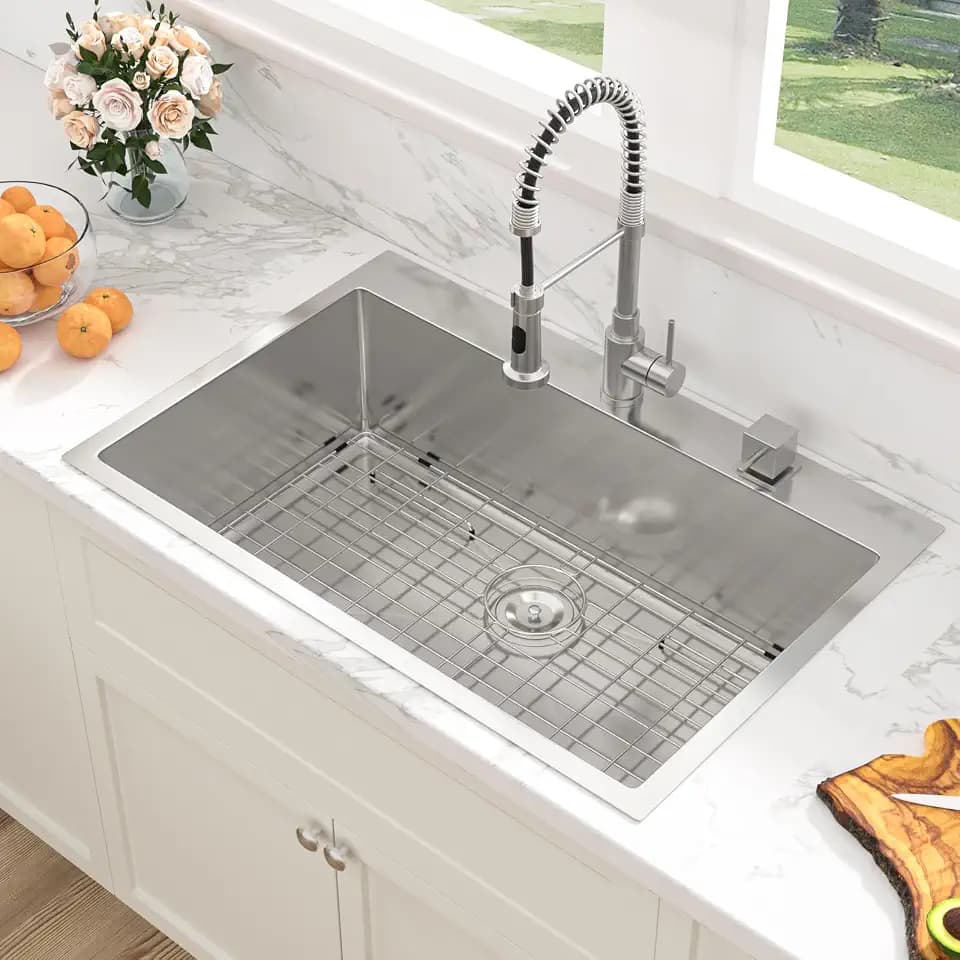 Sarlai 33 Kitchen Sink Drop In - 33 x 22 Inch Kitchen Sink Drop In Stainless Steel Topmount 16 Gauge Deep Single Bowl Above Counter Sinks Basin