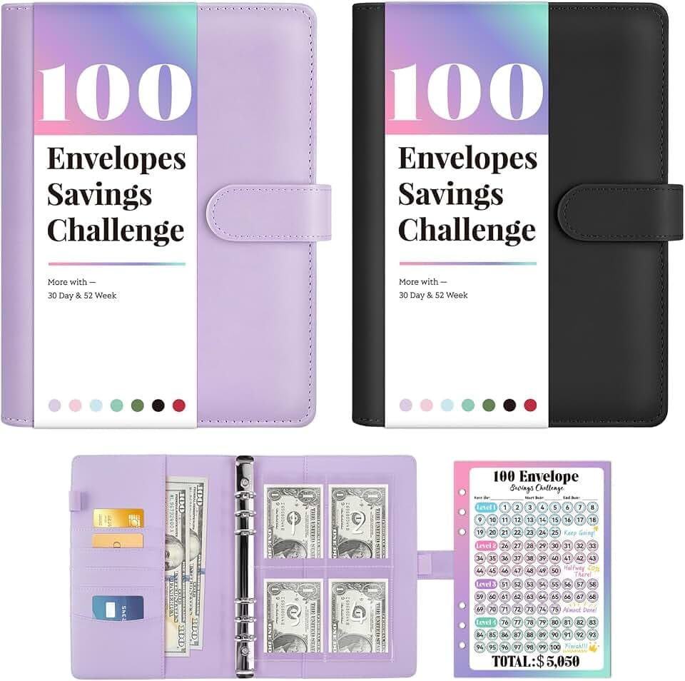 2 Pack 100 Envelopes Money Saving Challenge, Savings Challenges Book