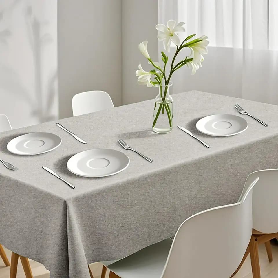 Rectangle Tablecloth Linen Texture Waterproof and Stain-Resistant Tablecloth, Kitchen Dining Table Decoration, 60 x 84 inch Fabric Natural Color