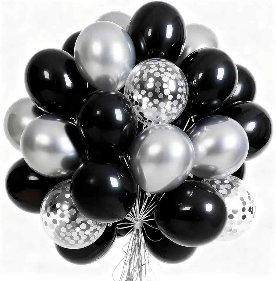 PartyWoo Black and Silver Balloons 66pcs 12 Inch Black Silver Balloons