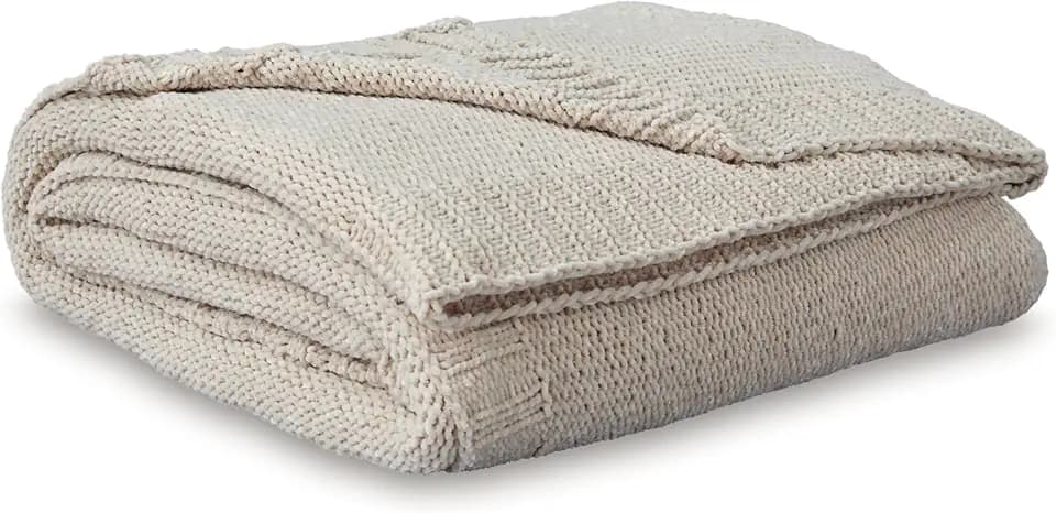 Signature Design by Ashley Anawood Chenille Knit Oatmeal Throw Blanket