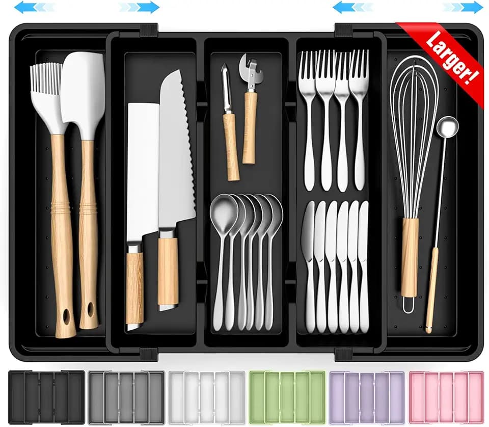 Large Expandable Silverware Drawer Organizer, Utensil Tray