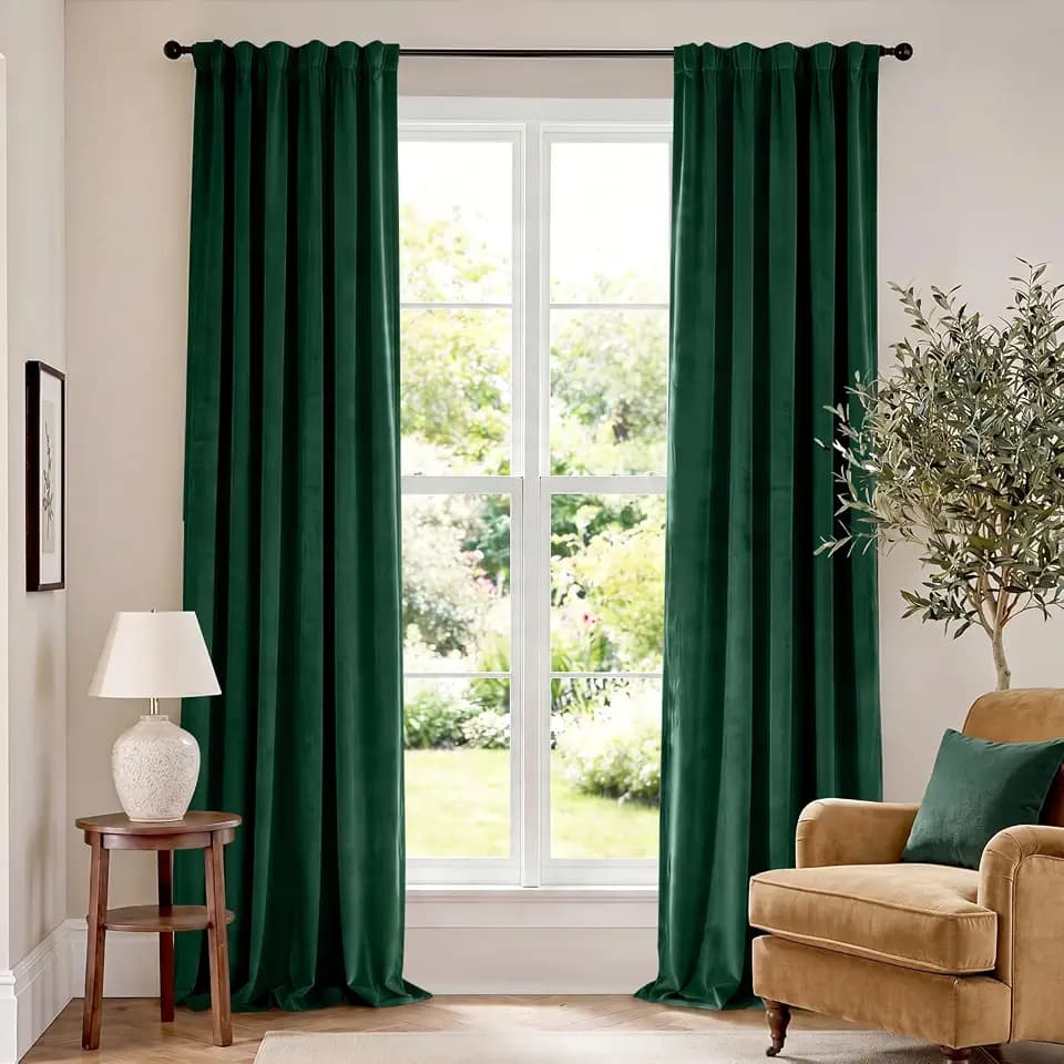 Lazzzy Extra Long Emerald Green Velvet Curtains 52×108 Inch 2 Panels