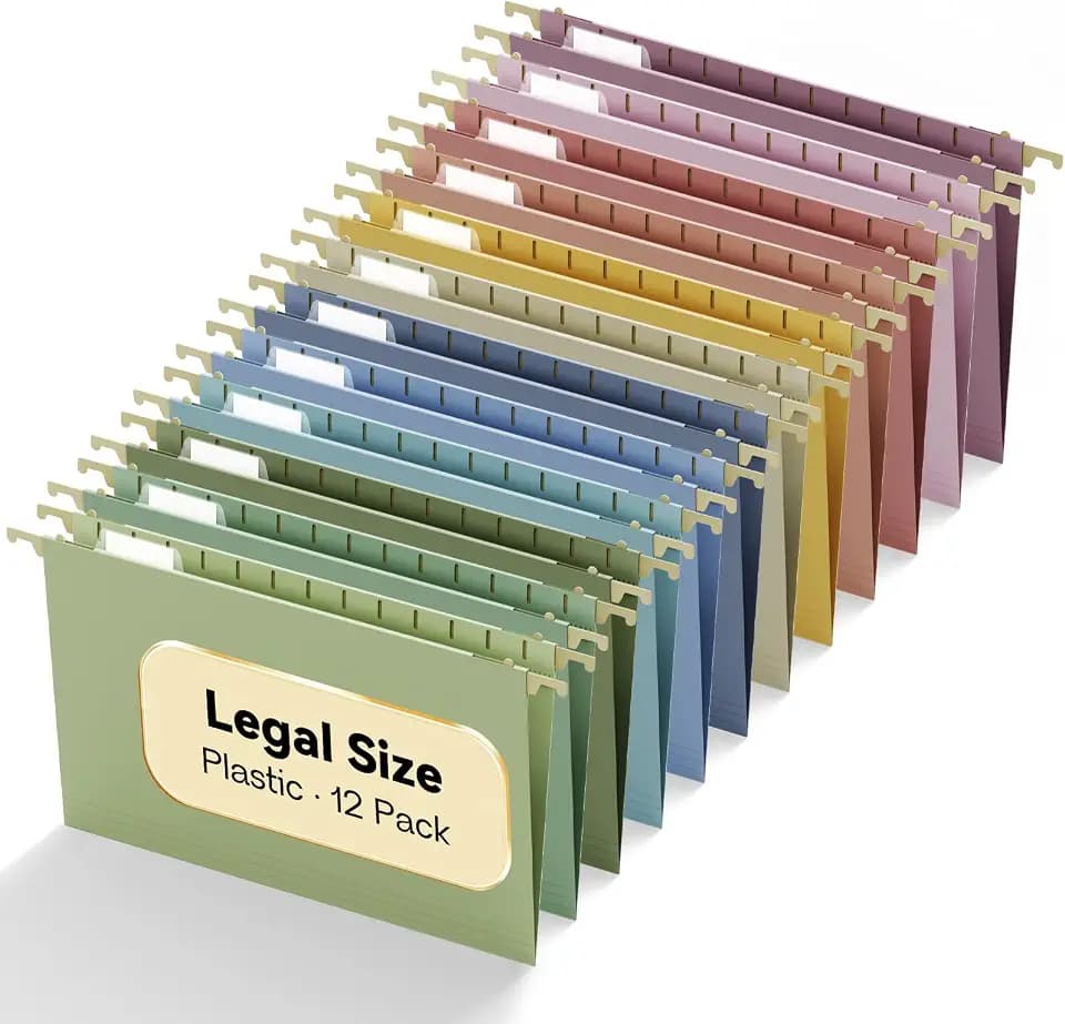 12 Pack Legal Size Plastic Hanging File Folders Extra Capacity