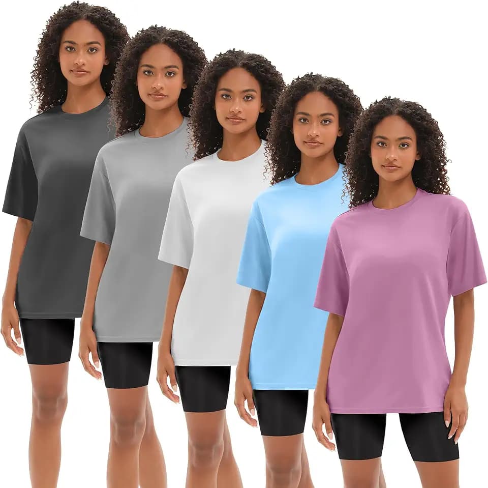 Kinglaman 1/5 Pack Workout Oversized T Shirts for Women Dry Fit Tops