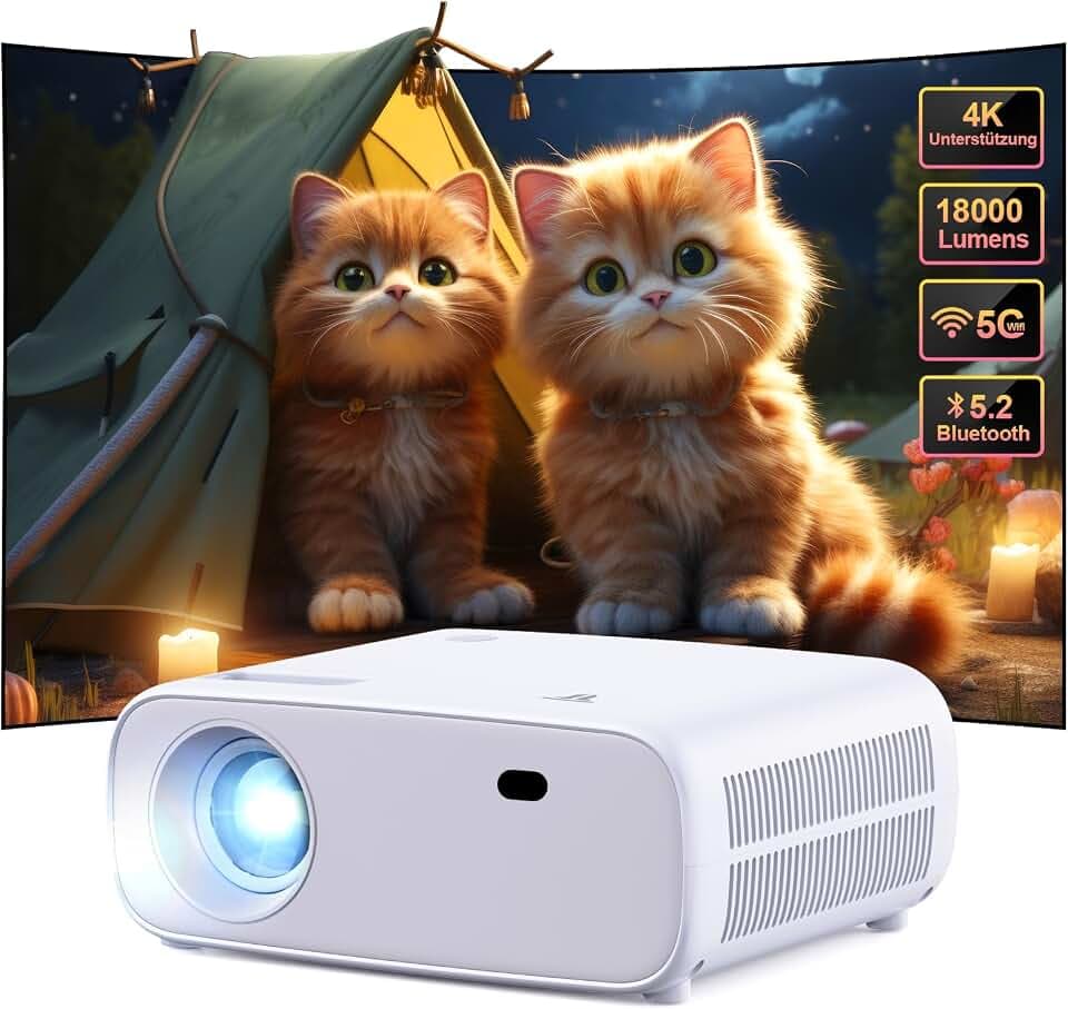 Mini Beamer, Heimkino Beamer mit WiFi und Bluetooth, 18000 Lumen, Full HD 1080P Auflösung, Projektionsgröße 35-200 Zoll, Kompatibel mit iOS/Android/Laptop/HDMI/USB(Grau)