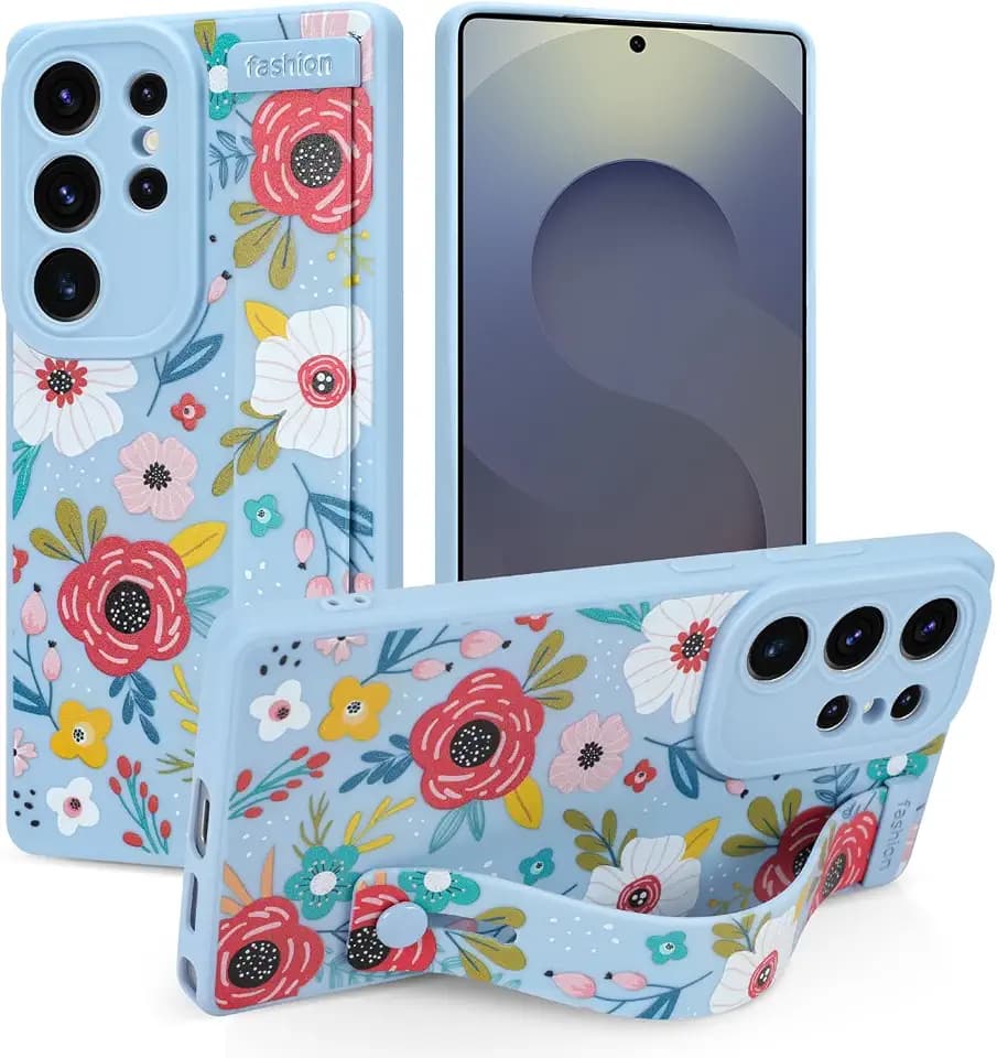 Cute for Samsung Galaxy S25 Ultra Case with Strap, Blue Blossom