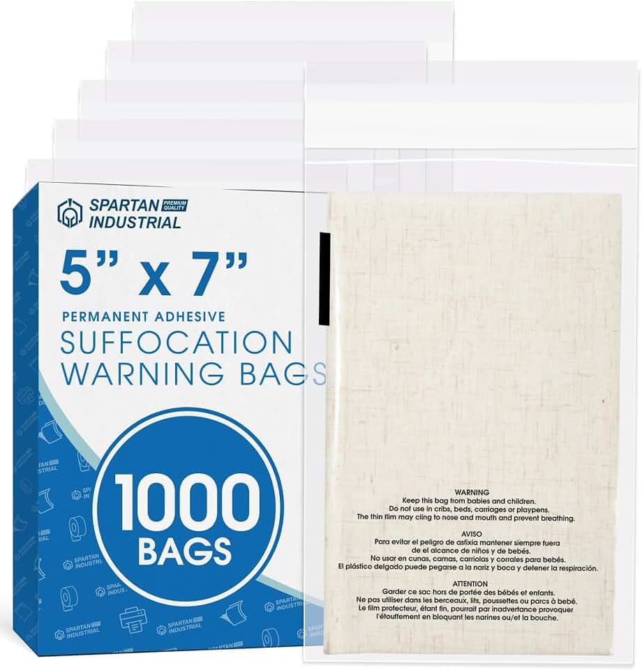 5” X 7” (1000 Count) Self Seal Clear Poly Bags with Suffocation Warning
