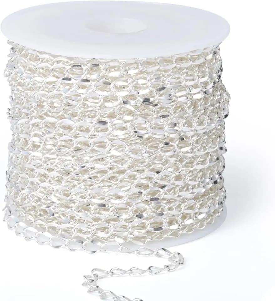 33FT 2.7mm Silver Plated Twisted Link Chains Roll Bulk for Jewelry Making