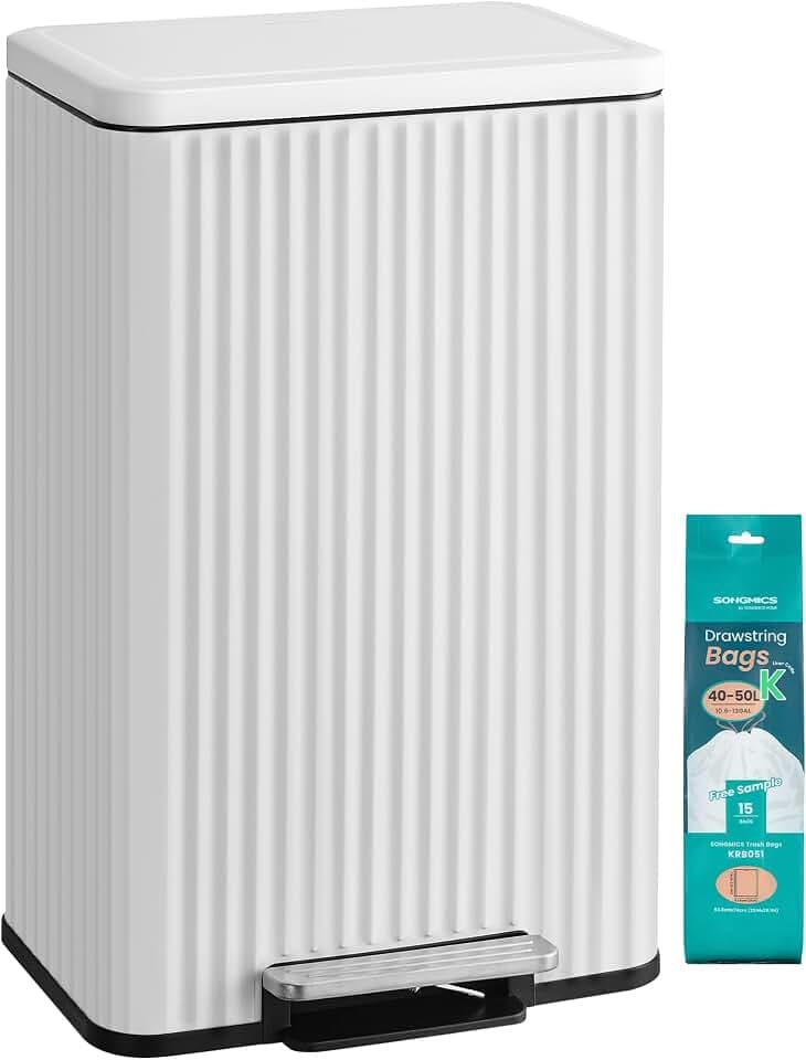 SONGMICS Trash Can, 13 Gallon (50 L), Stainless Steel, with Lid, Pedal