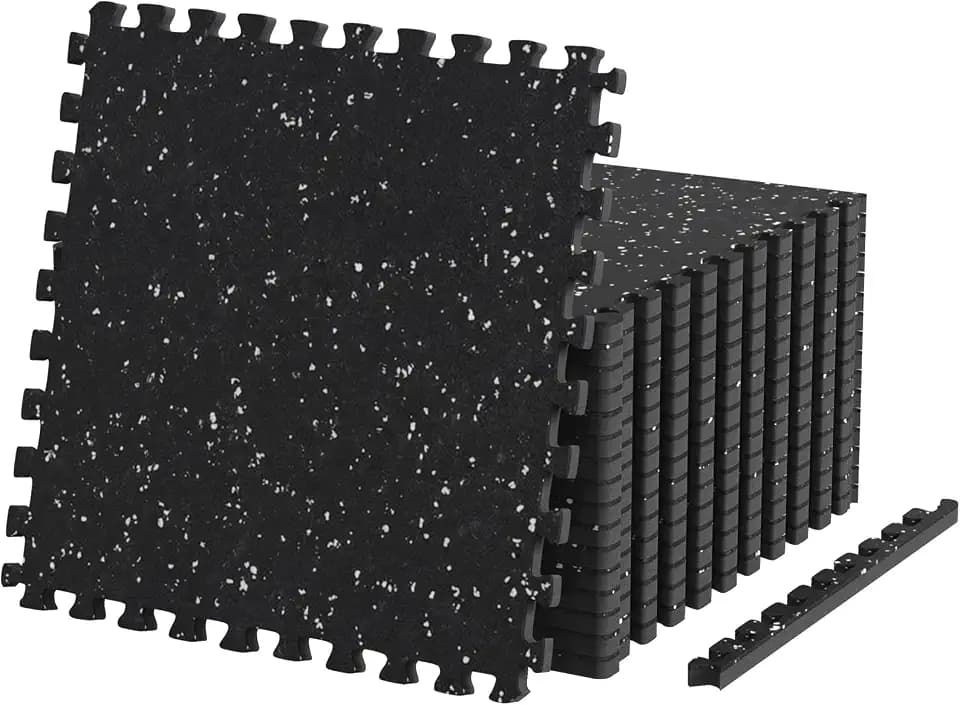 SunHome 0.56" Thick Rubber Top Gym Flooring for Home Gym, High Density EVA Foam Exercise Mats, Interlocking Gym Flooring for Home Gym, Protective Workout Mat, 24 x 24in