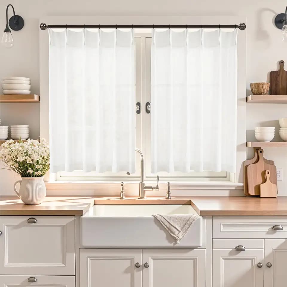Linen Kitchen Cafe Window Curtains,2 Panels(36" W x 36" L,White)