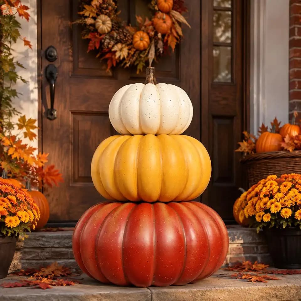 Bdor 3-Tier Stacked Pumpkin Decor, 22 Inch Foam Fall Harvest Accent