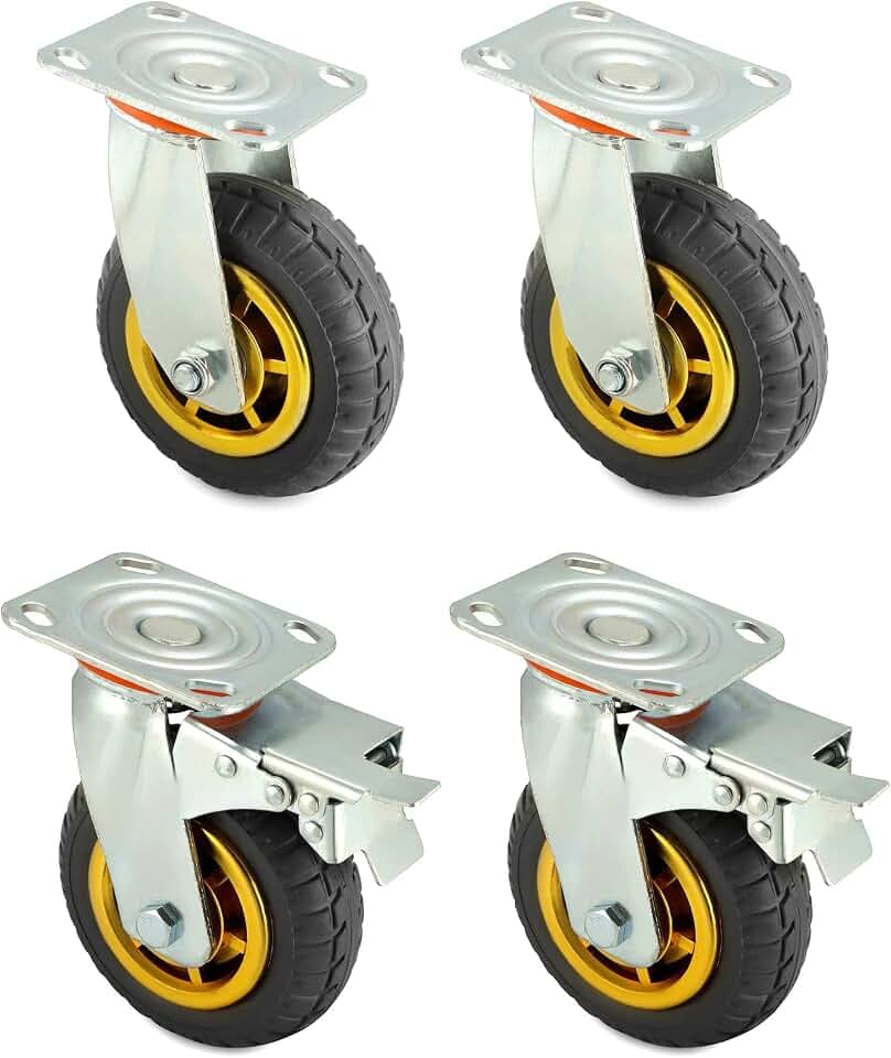 QWORK® 4 Stück 150mm schwerlastrollen - bis 250 kg pro rolle - stoßdämpfung lenkrollen für möbeltransporte und industrietransporte (2 lenkrollen + 2 bremsrollen)