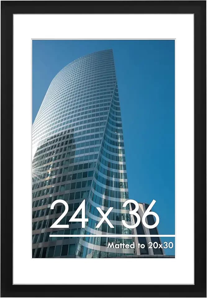 PEALSN 24x36 Poster Frame, Display Pictures 20 x 30 with Mat, Black.