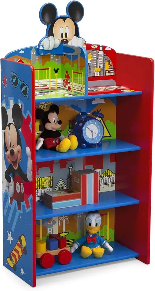 Delta Children Wooden Playhouse 4-Shelf Bookcase for Kids, Mickey Mouse