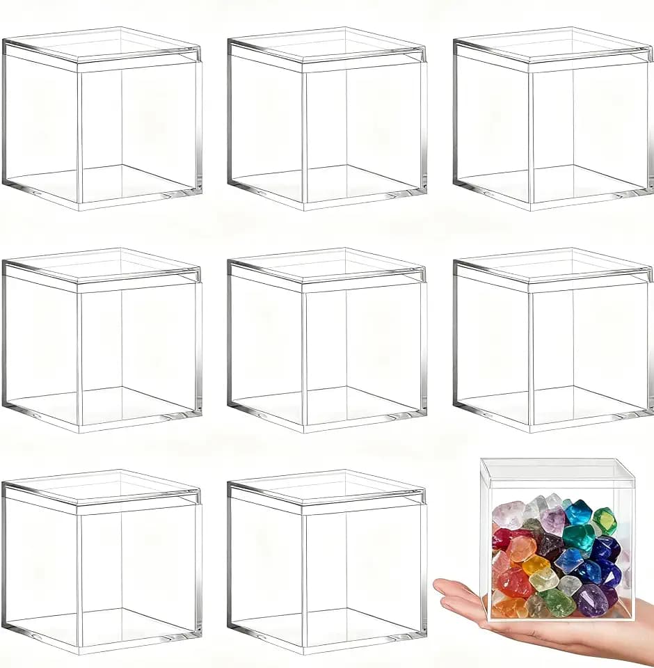 Gonice 8 PCS Acrylic Box with Lid, 3.9x3.9x3.9 Inch Acrylic Boxes for Candy