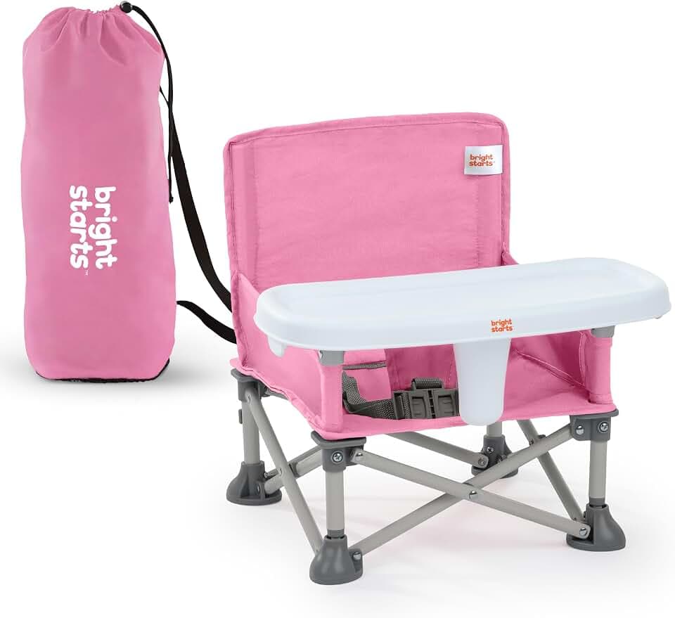 Bright Starts Pop ’N Sit Tragbare Sitzerhöhung, für drinnen und draußen, Bodensitz mit Essenstablett, Pink, 6 Monate - 3 Jahre