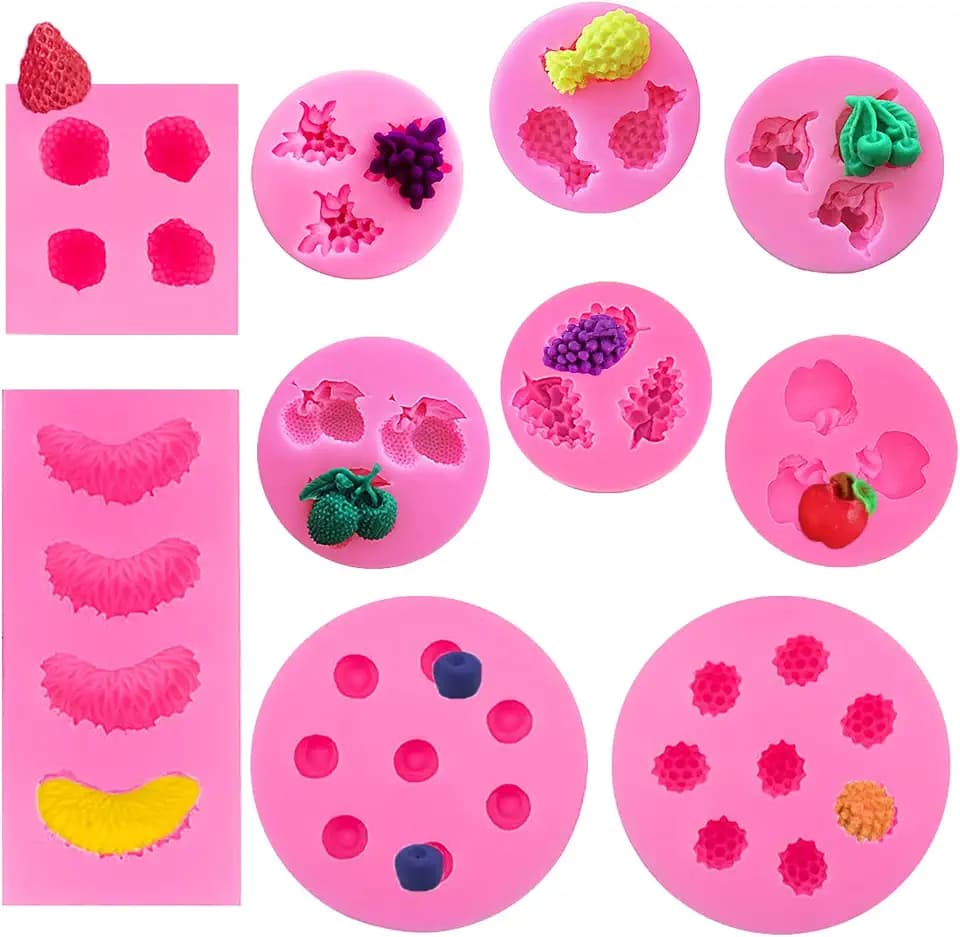 10 pcs Fruit Shaped Jelly Molds Fondant Molds, VEINARDYL 3D Mini Chocolate Mold Candy Mold Candle Mold Pineapple Strawberry Orange Blueberry for Cupcake Topper