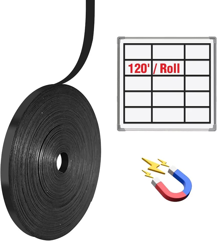 Magnetic Whiteboard Tape for Office,Fine Line Gridding Tape - 1/5 in x 40 yd x 24 mil,High Energy Thin Strip Magnets,Black 120 Feet