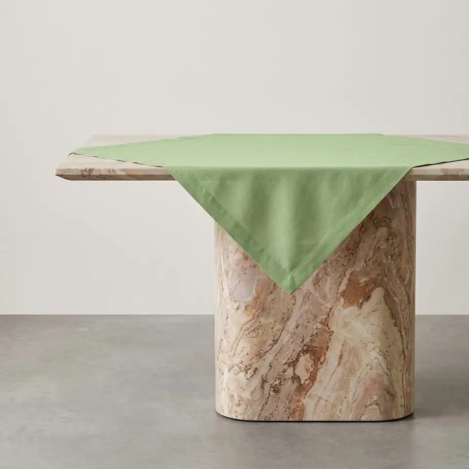 Solino Home 100% Linen Table Cloth, Throw Laurel Green, Fete 52 x 52 in
