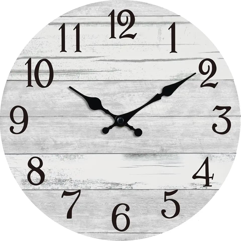 KECYET 12 Inch Wall Clock Battery Operated Gray White Silent Farmhouse