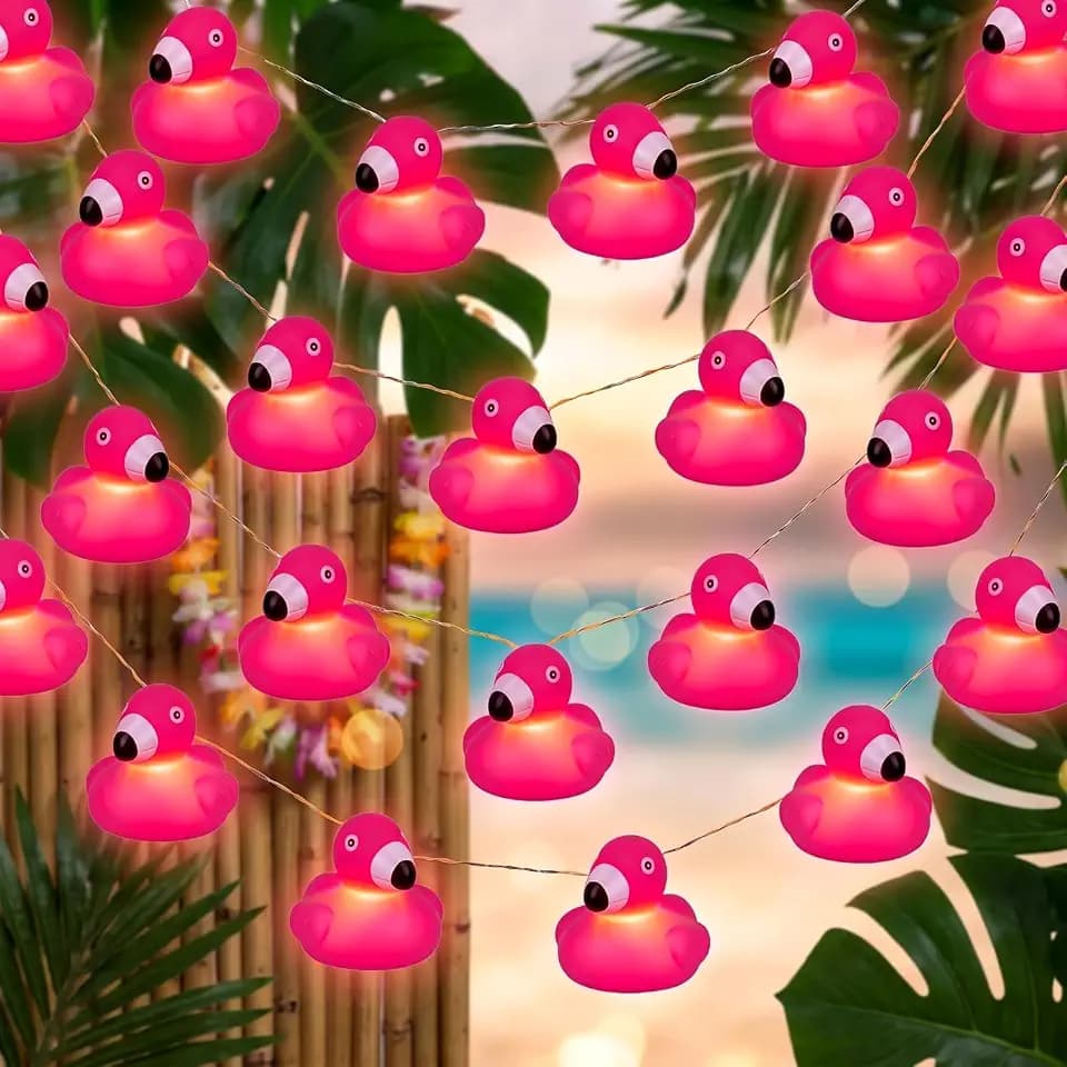 Deekin 1 Pcs Pink Flamingo String Lights Battery Operated Tropical Decor