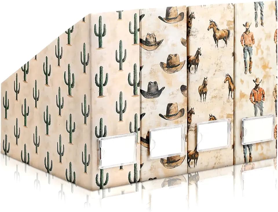 AmazingSpark Western Cowboy Set of 4 Magazine File Holder Decorative
